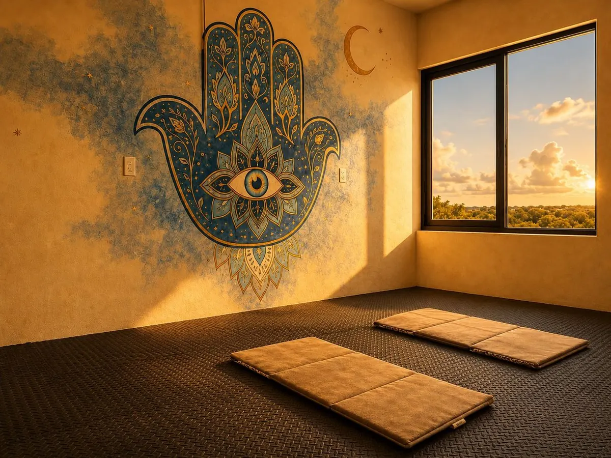 Sala de yoga con vista a la selva